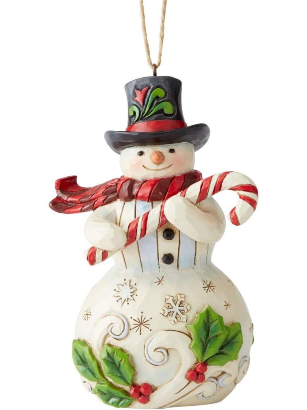 Charming Snowman Hanging Ornament with Candy Cane, 4.75 Inch, Colorful Decor